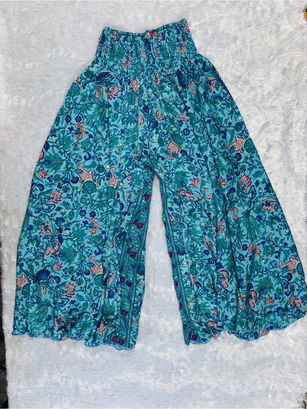 Blue Floral Wide-Leg Pull-On Pants